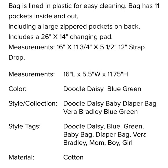 Vera Bradley | Bags | Vera Bradley Doodle Daisy Green Blue  Vera Bradley Doodle Daisy Green Blue Diaper Bag